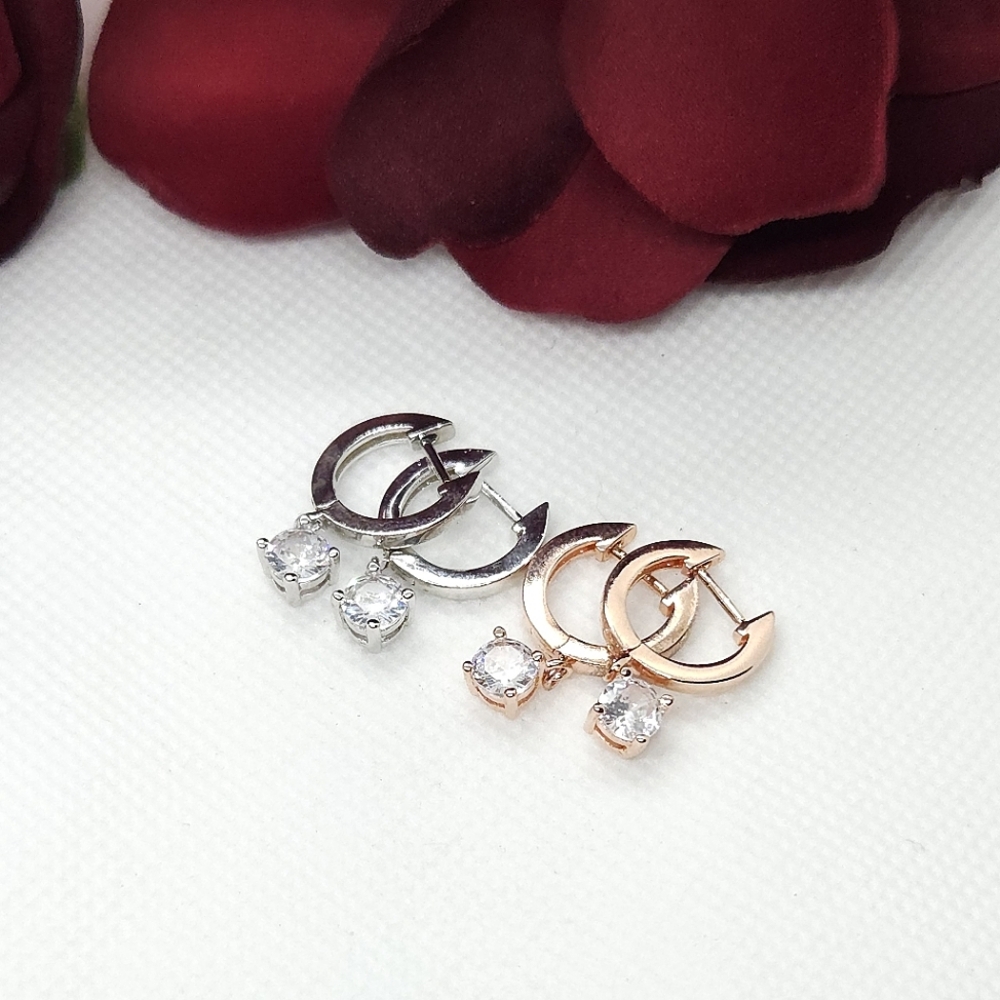 Silver & Rose Gold Crystal Dangle Hoop Earrings 2 Pairs